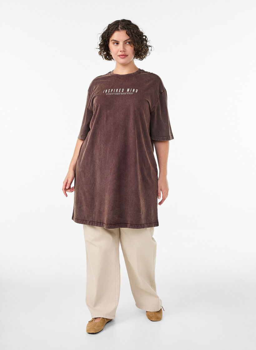 Luzna sukienka T-shirt z efektem sprania, Brązowy, Model image number 1