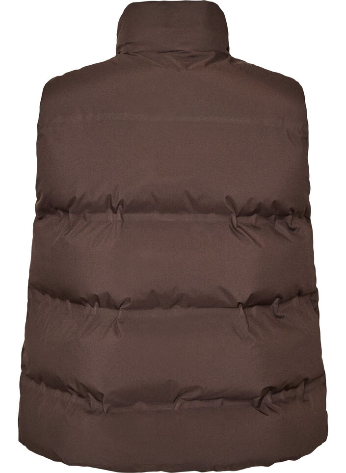 Kr&oacute;tki bufiasty bezrekawnik z wysokim kolnierzem, Brązowy, Packshot image number 1