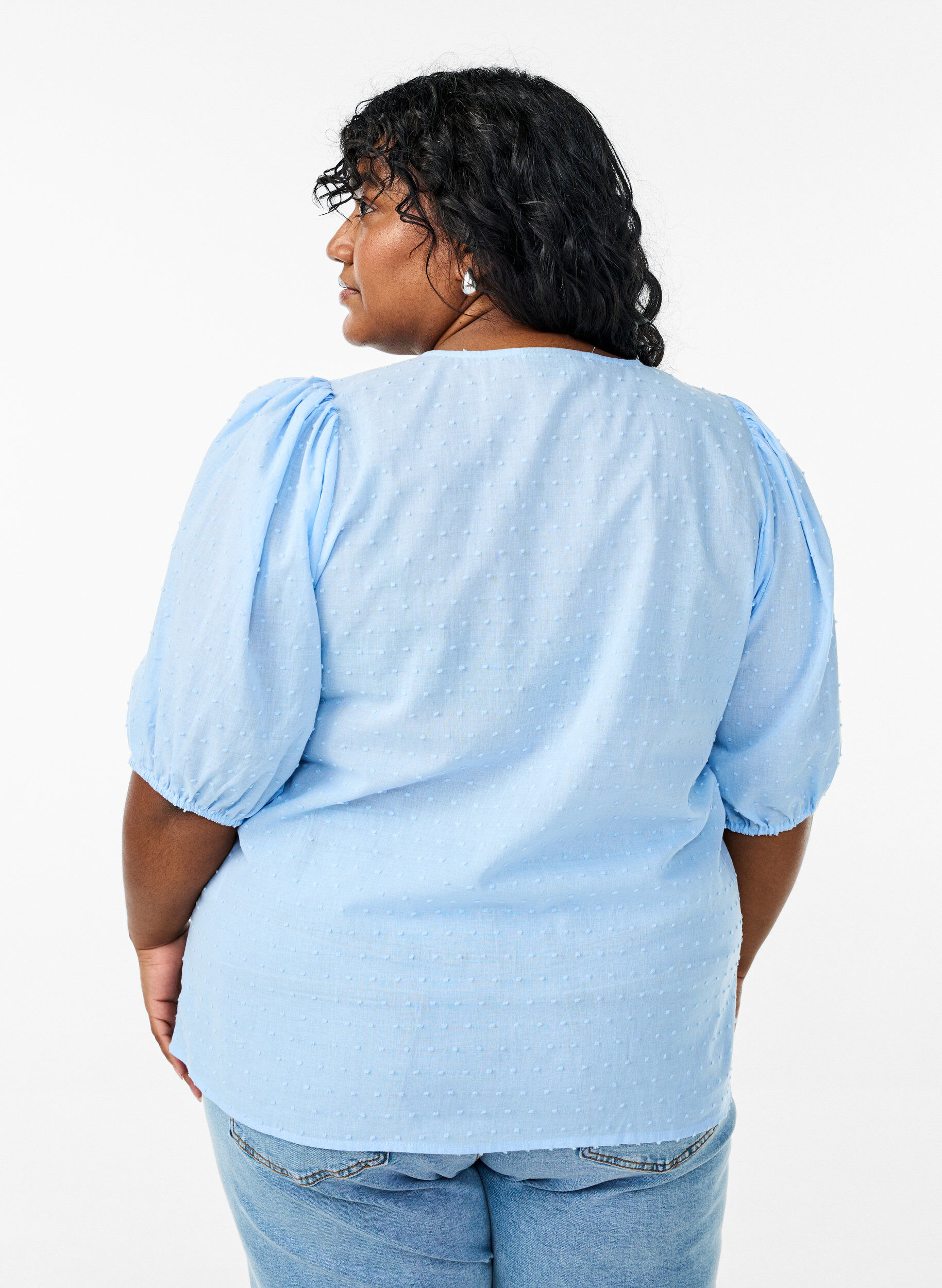 Zizzi Bluzka koszulowa z wiazanym sznurkiem i tekstura w kropki, Niebieskie, Model image number 2