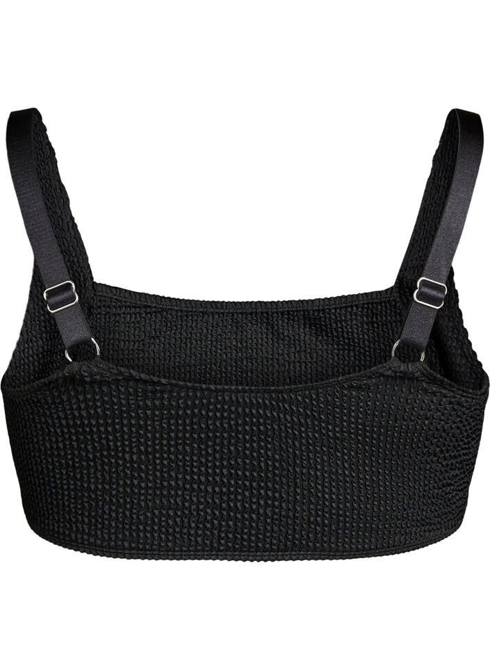 Góra od bikini z krepy z regulowanymi ramiaczkami, Czarne, Packshot image number 1