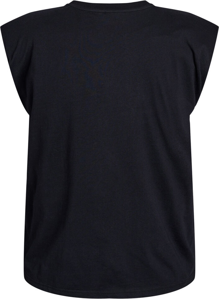 Dzersejowa bluzka bez rekawów z poduszkami na ramionach, Czarne, Packshot image number 1