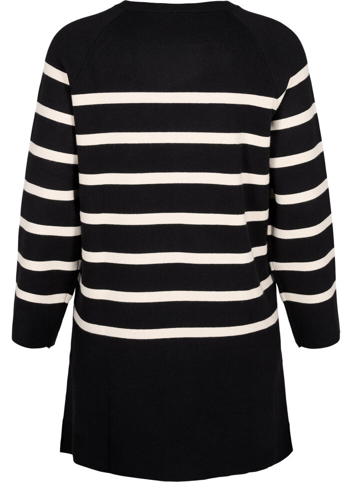 Dzianinowa sukienka z okraglym dekoltem i rozcieciem, Czarne, Packshot image number 1