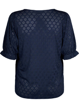 Bluzka z dekoltem w szpic i wzorem w dziurki, Navy Blazer, Packshot image number 1