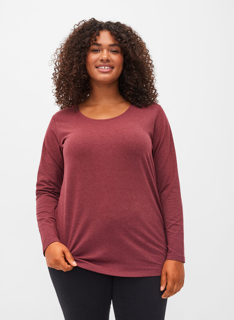 Basic blouse with long sleeves, Cabernet Melange, Model image number 0
