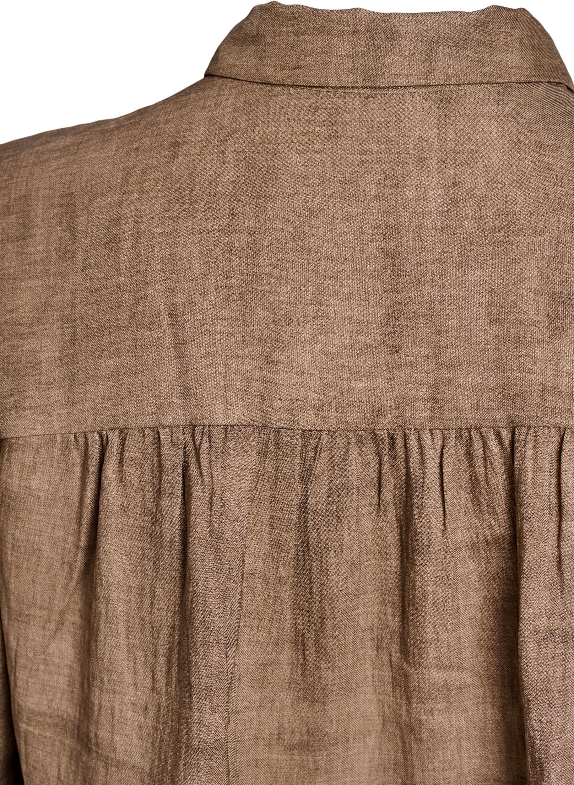 Zizzi Luzna bluzka z kolnierzykiem i guzikami, Brązowy, Packshot image number 3