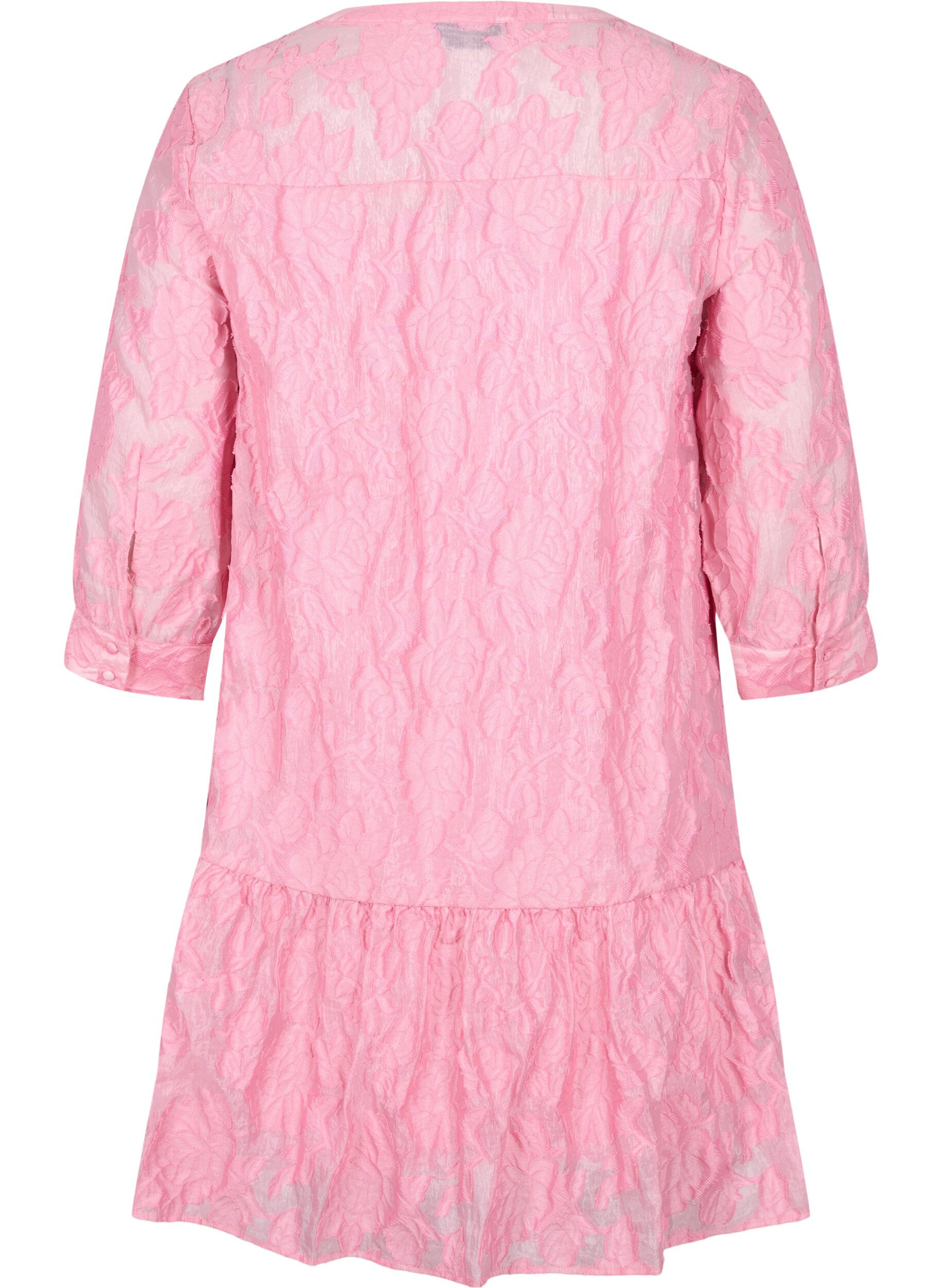 Zizzi Jacquard A-line dress with ruffles, Cashmere Rose, Packshot image number 1