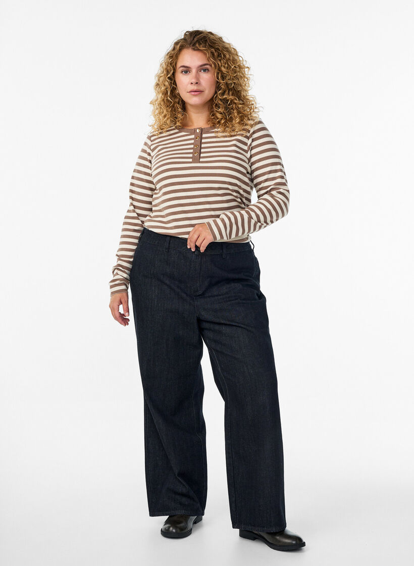 Bluzka z dzianiny w paski o prazkowanej fakturze, Biały, Model image number 1