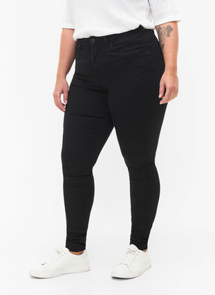 Super waskie jeansy Amy z wysokim stanem, Black, Model image number 2
