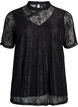 Koronkowa bluzka z fantazyjnym wiazaniem i krótkim rekawem, Czarne, Packshot image number 0