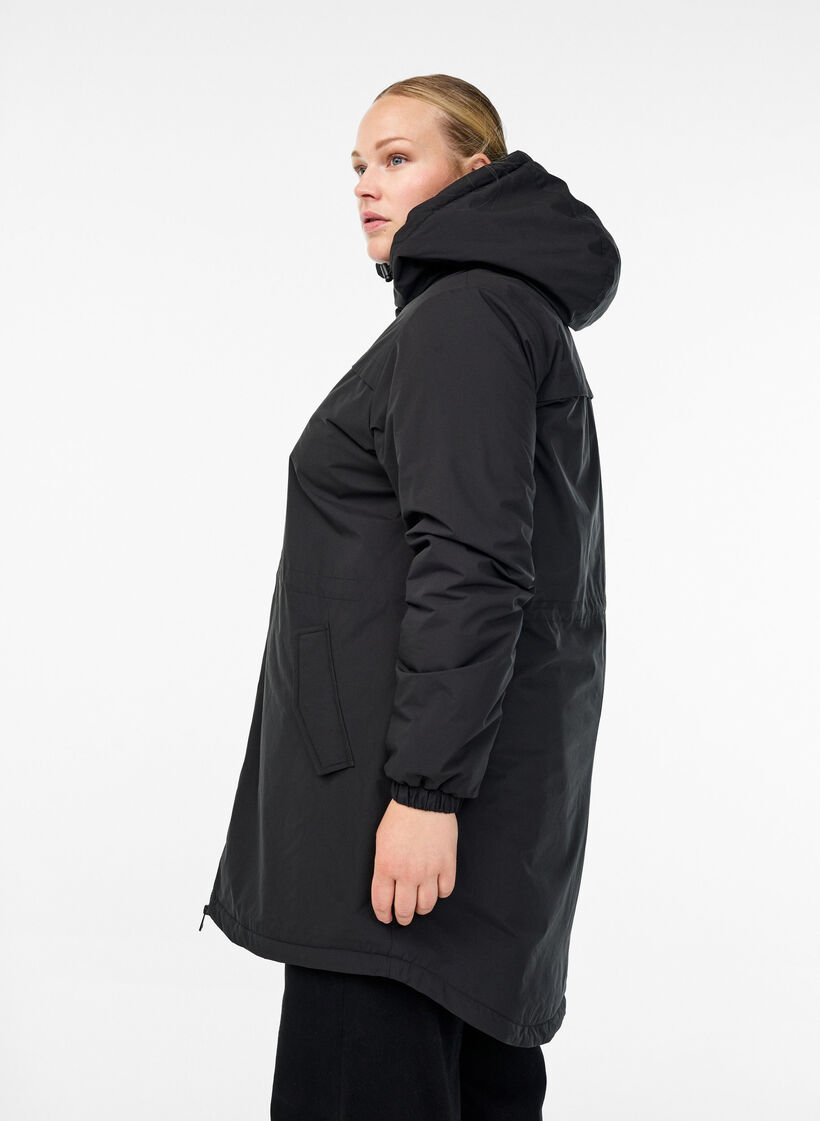 Lekka wyscielana kurtka z kapturem, Czarne, Model image number 3