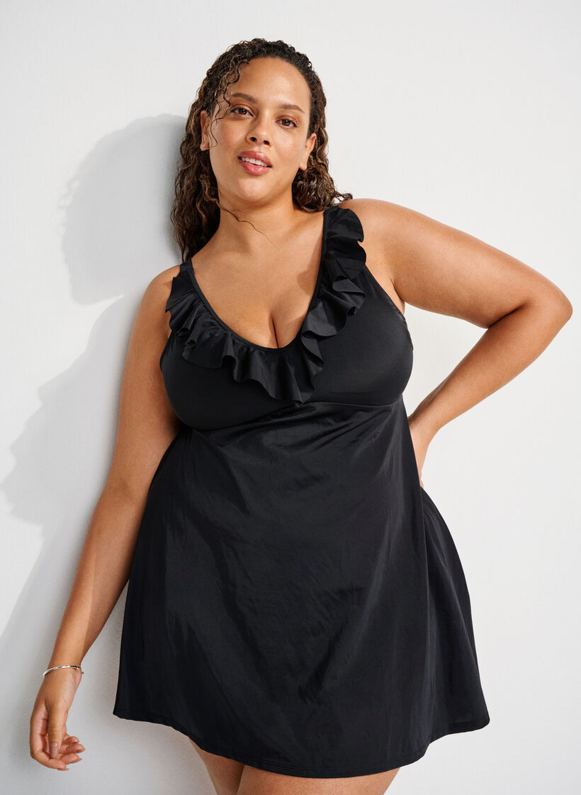 Strój kapielowy z falbankami i wyjmowana wysciólka, Czarne, Image image number 0