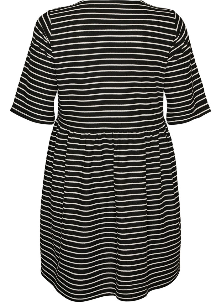 Sukienka o prazkowanej fakturze i kroju empire, Biały, Packshot image number 1