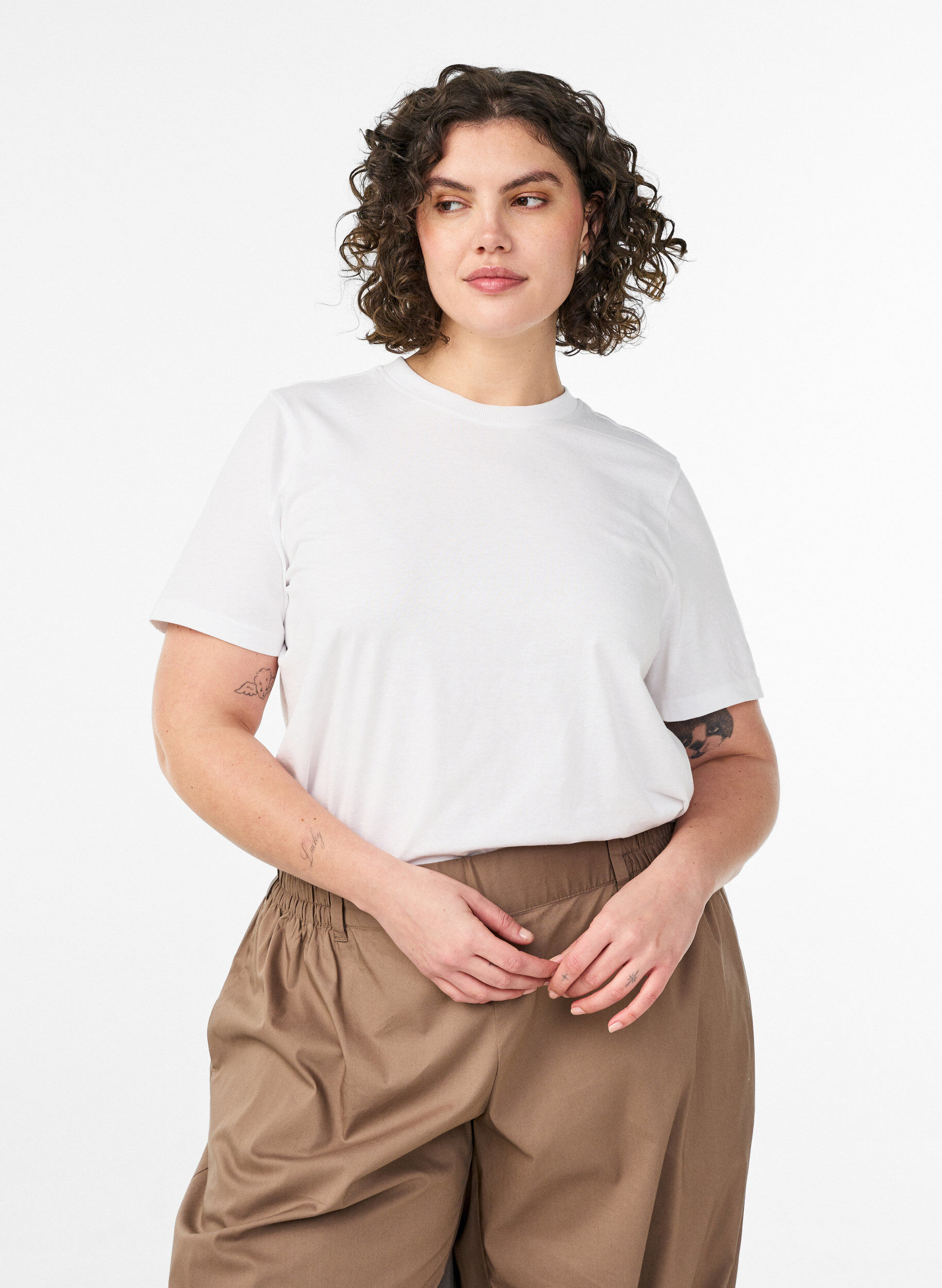 Bawelniana koszulka z nadrukiem, Biały, Model