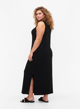 Prazkowana sukienka z wiskozy bez rekawów, Black, Model image number 1