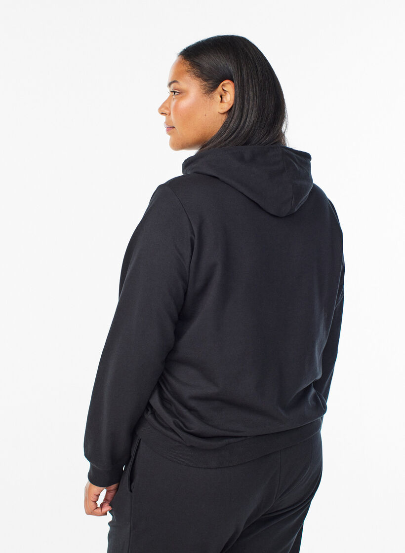 Bluza z kapturem i nadrukiem, Czarne, Model image number 2