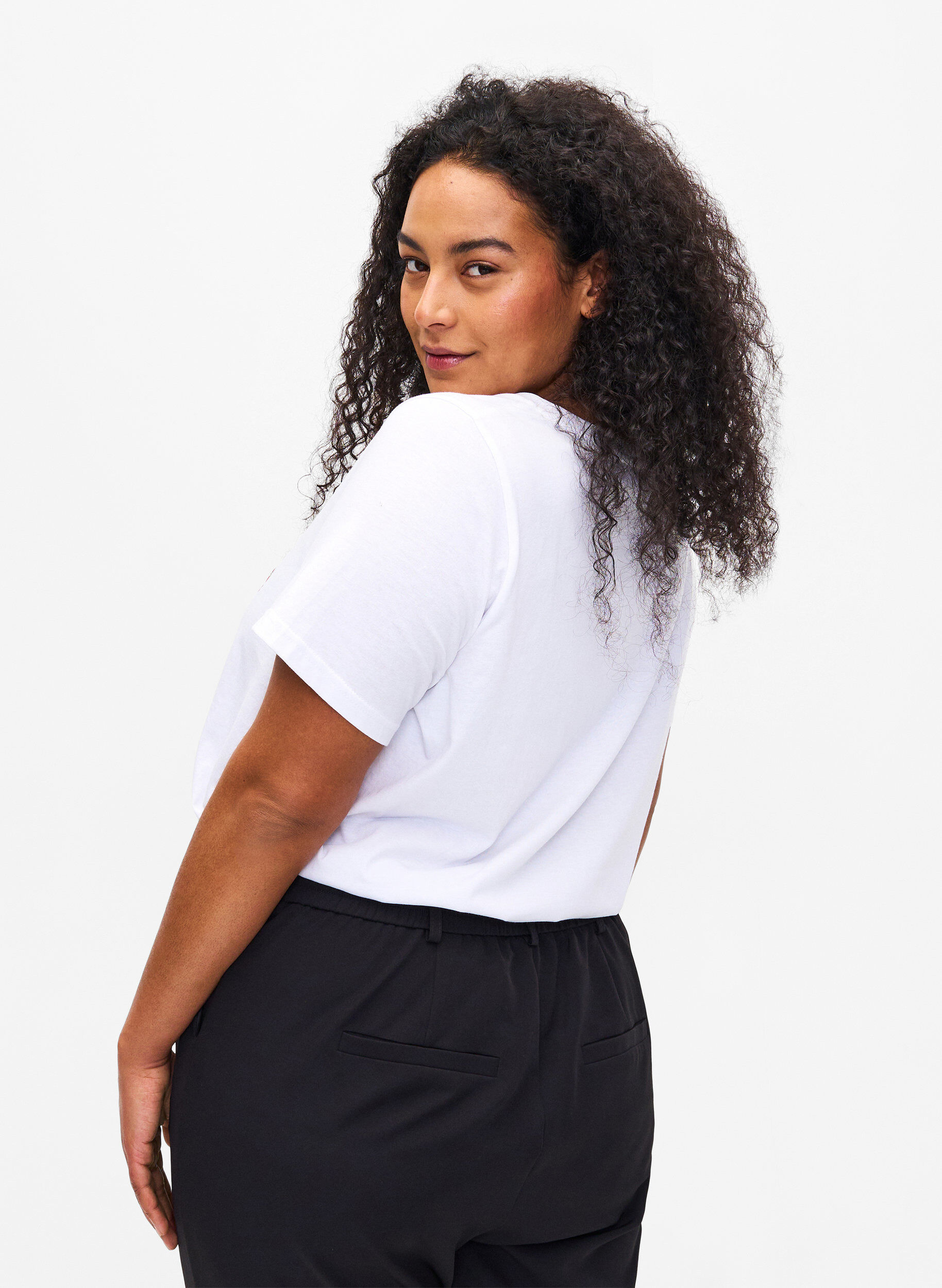 Zizzi Bawelniana koszulka z nadrukiem tekstowym, B. White w. Flower, Model image number 1