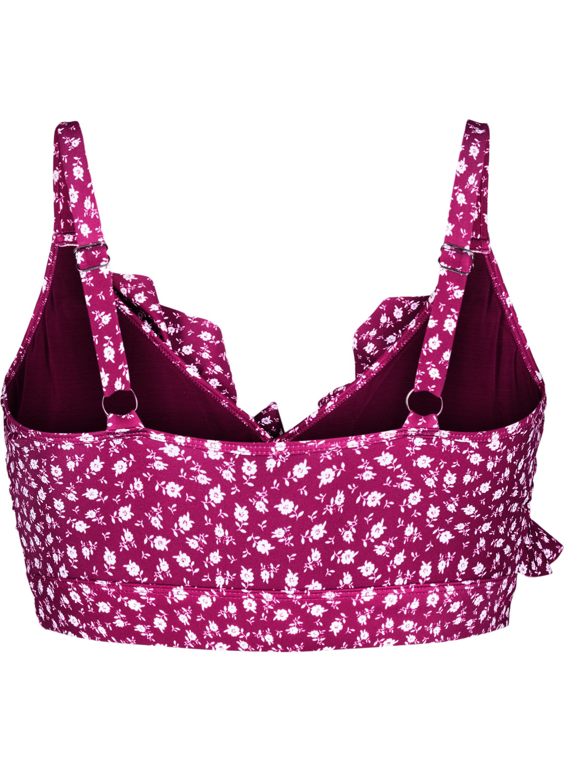 Zizzi Kwiatowy stanik bikini z falbankami, Czerwony, Packshot image number 1