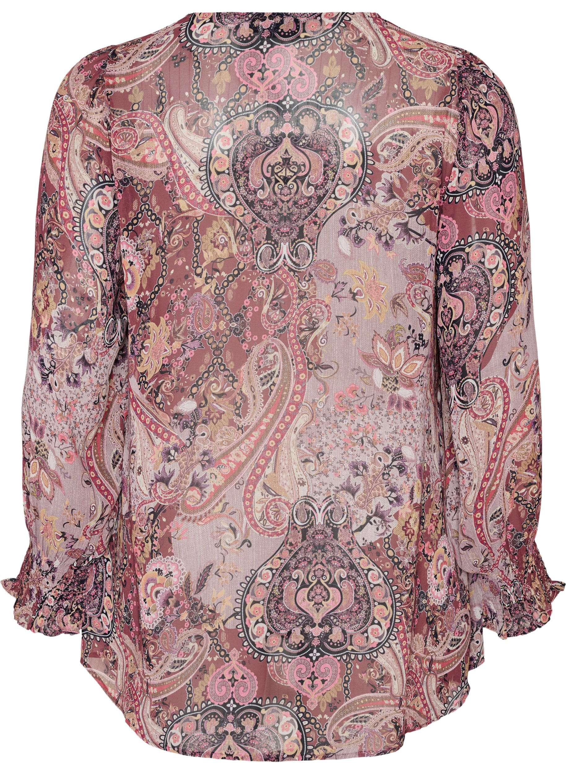 ZizziTunika z nadrukiem w stylu paisley i marszczonymi mankietami, R&oacute;żowy, Packshot image number 1