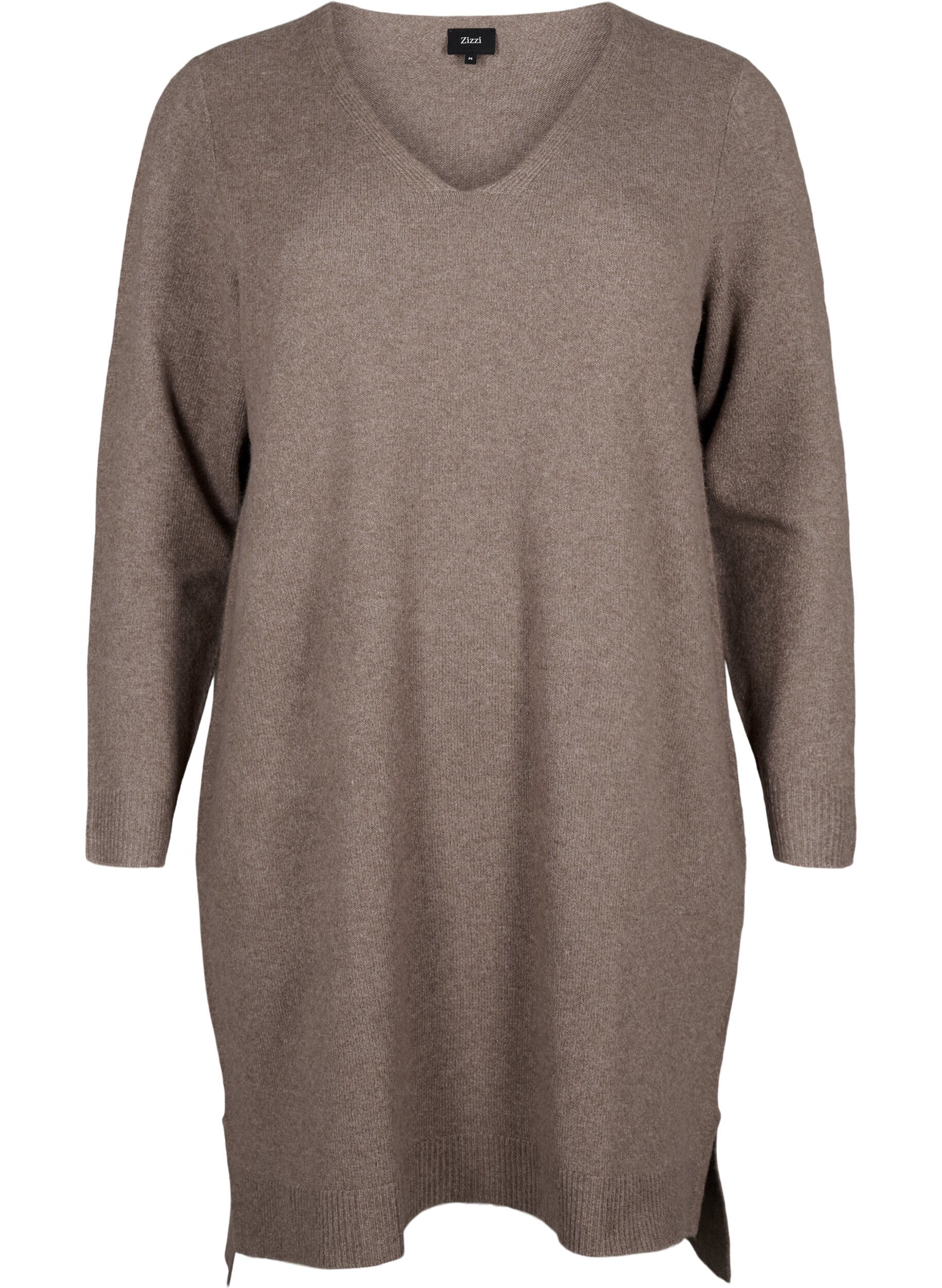 Zizzi Dzianinowa sukienka z rozcieciem, Walnut/White, Packshot image number 0