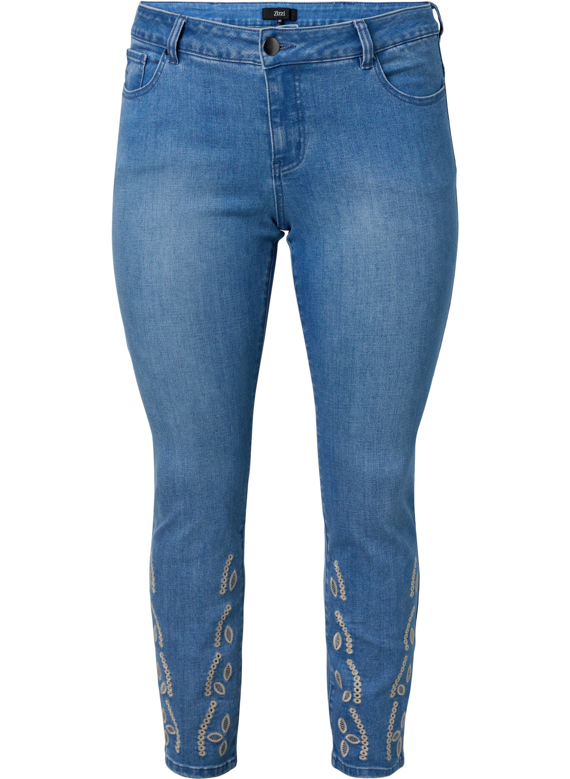Zizzi Cropped Emily jeans with embroidery, Blue denim, Packshot image number 0