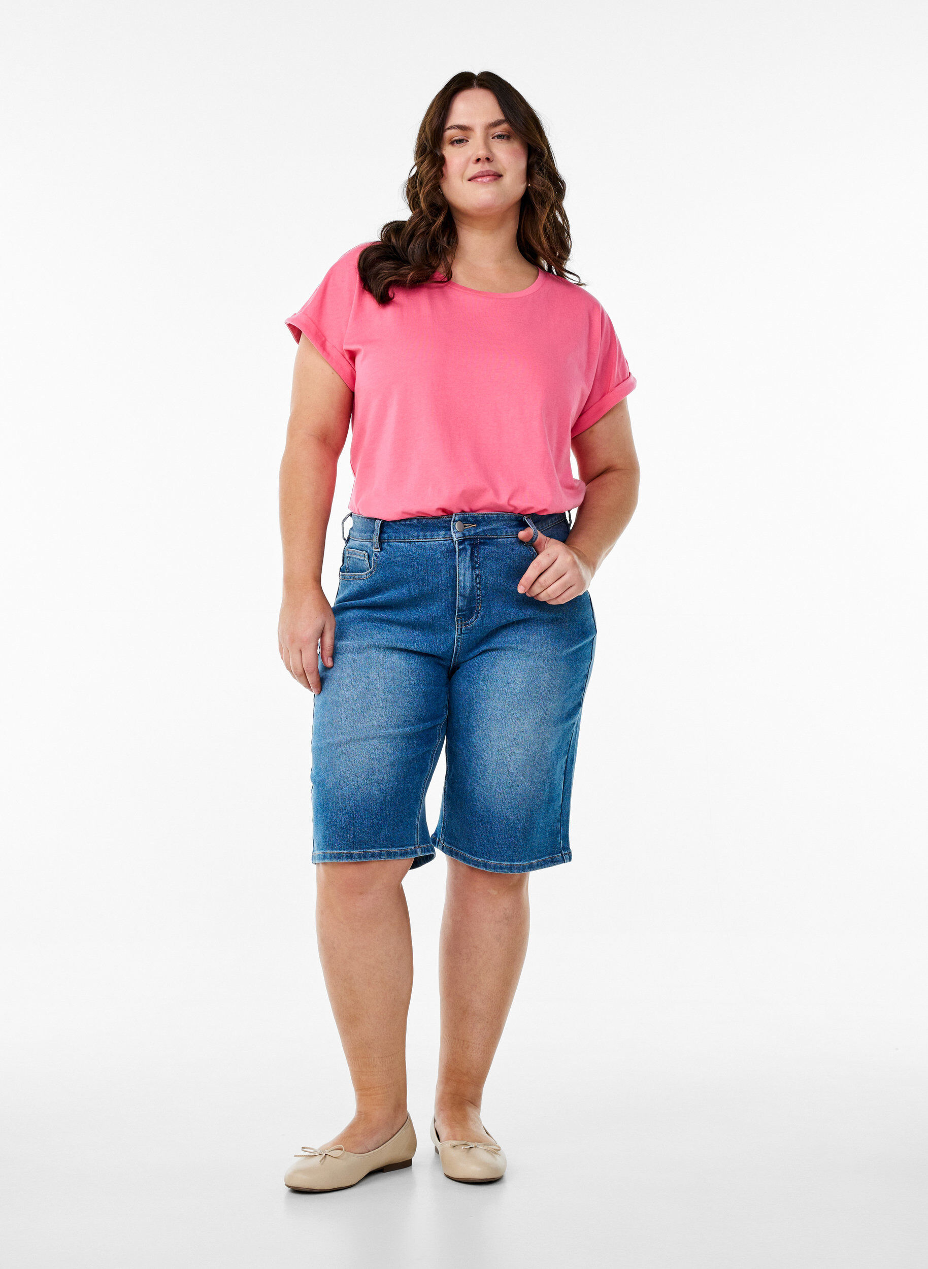 Zizzi T-shirt z kr&oacute;tkim rekawem z mieszanki bawelny, R&oacute;żowy, Model image number 1