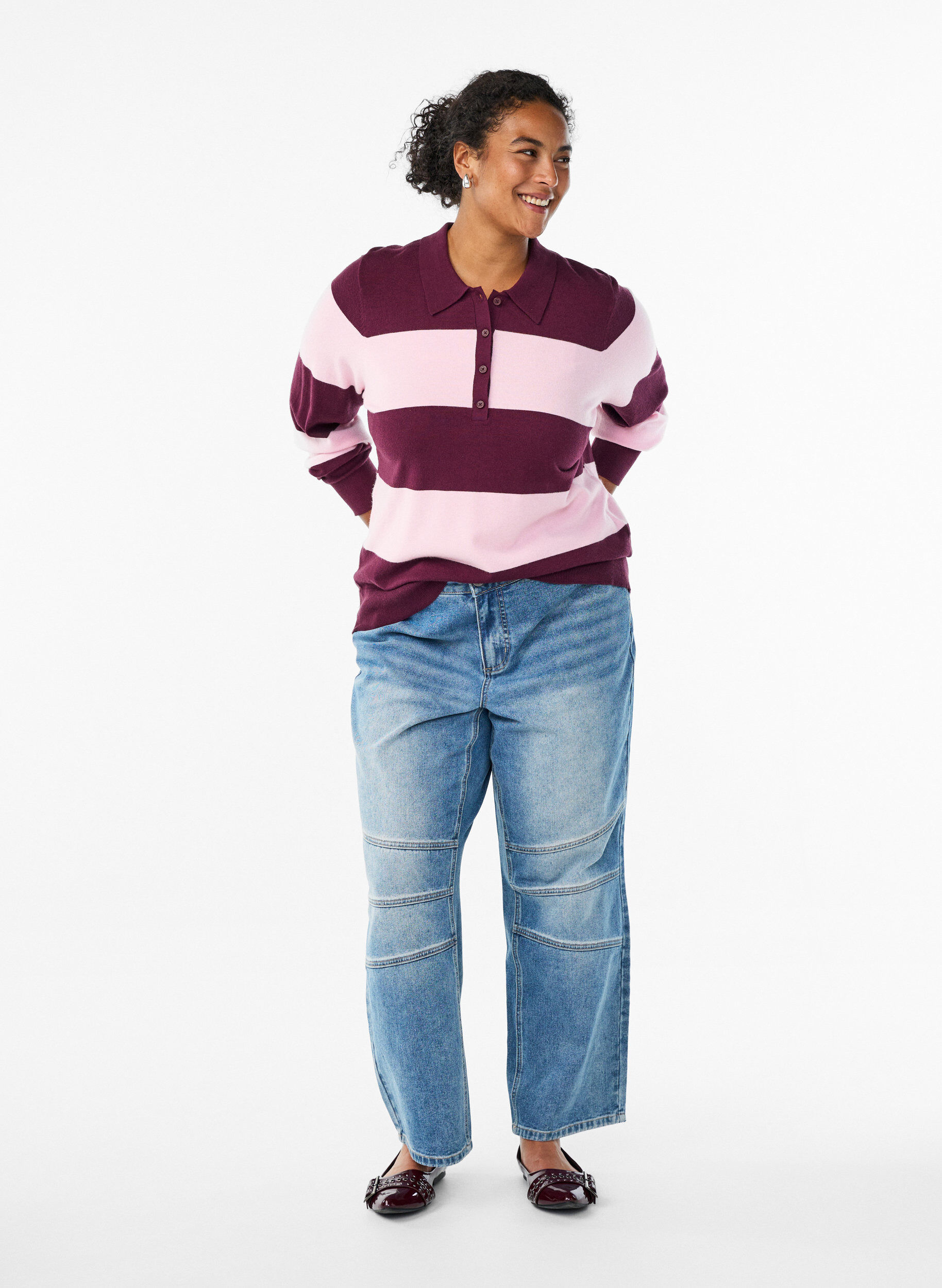 Zizzi Dzianinowa bluzka z kolnierzykiem, Czerwony, Model image number 1