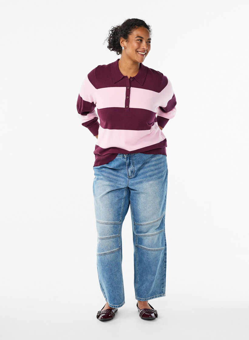 Dzianinowa bluzka z kolnierzykiem, Czerwony, Model image number 1