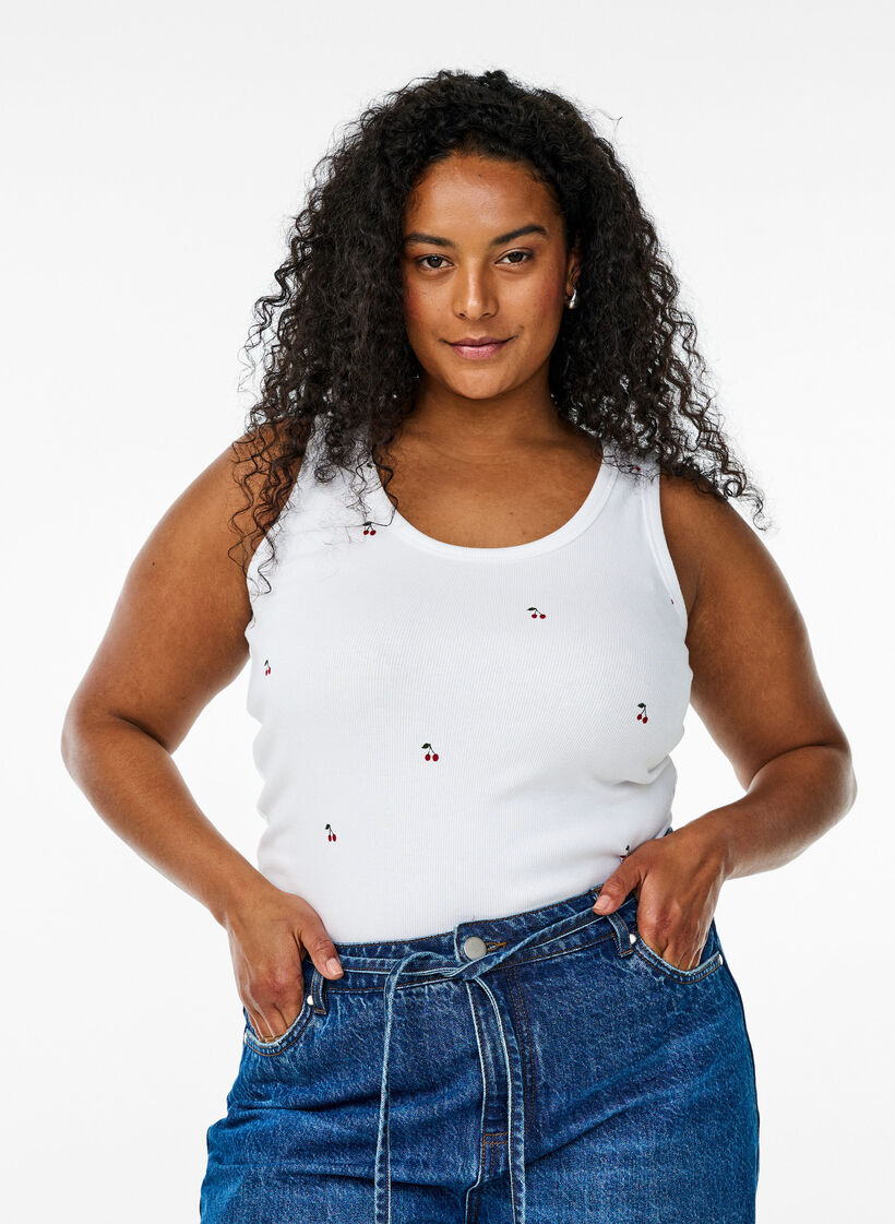 Dopasowany top z motywem, Biały, Model image number 0