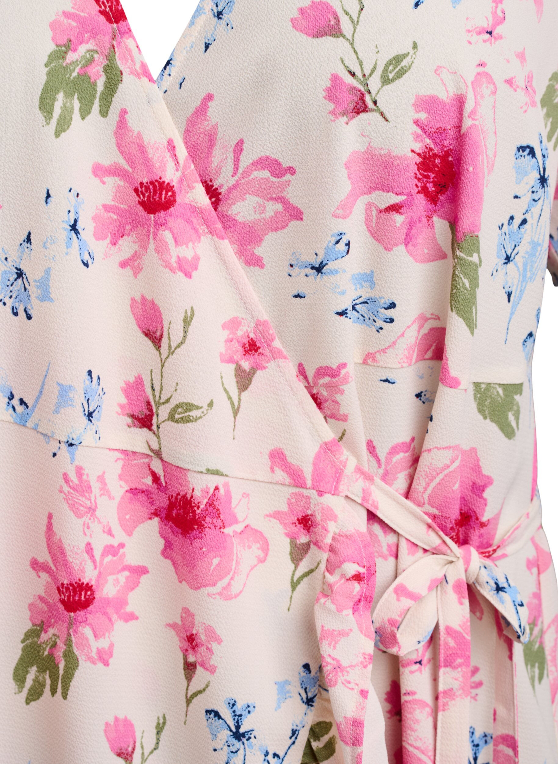 ZizziKopertowa sukienka z wzorem kwiat&oacute;w i kr&oacute;tkimi rekawami, Biały, Packshot image number 2