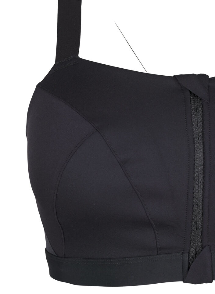 Biustonosz sportowy z zapieciem z przodu i wysokim wsparciem, Czarne, Packshot