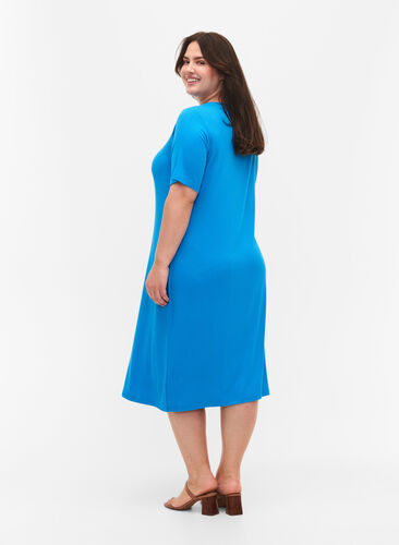 Wiskozowa sukienka midi z krótkimi rekawami, Ibiza Blue, Model image number 1