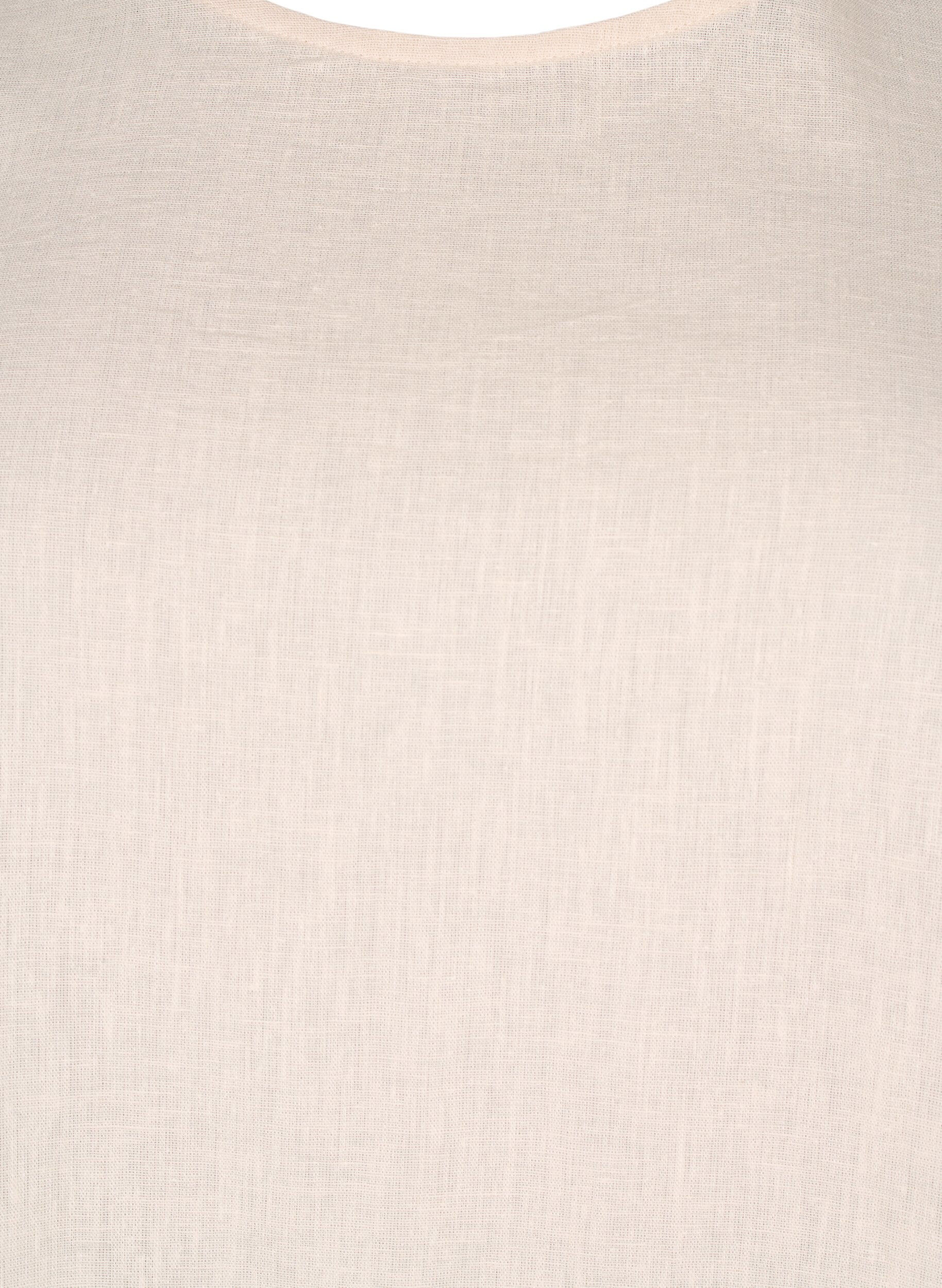 Zizzi Bluzka z kr&oacute;tkim rekawem z mieszanki bawelny z lnem i koronkowymi detalami, Sandshell, Packshot image number 2