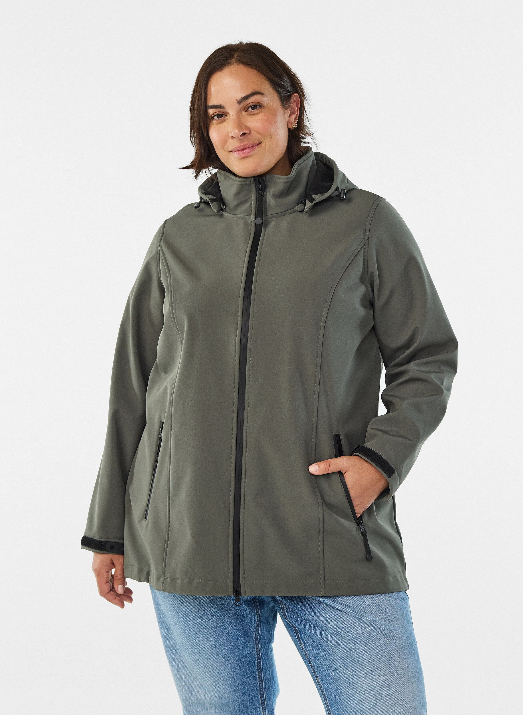 Kr&oacute;tka kurtka softshell z odpinanym kapturem, Ciemnoszary, Model