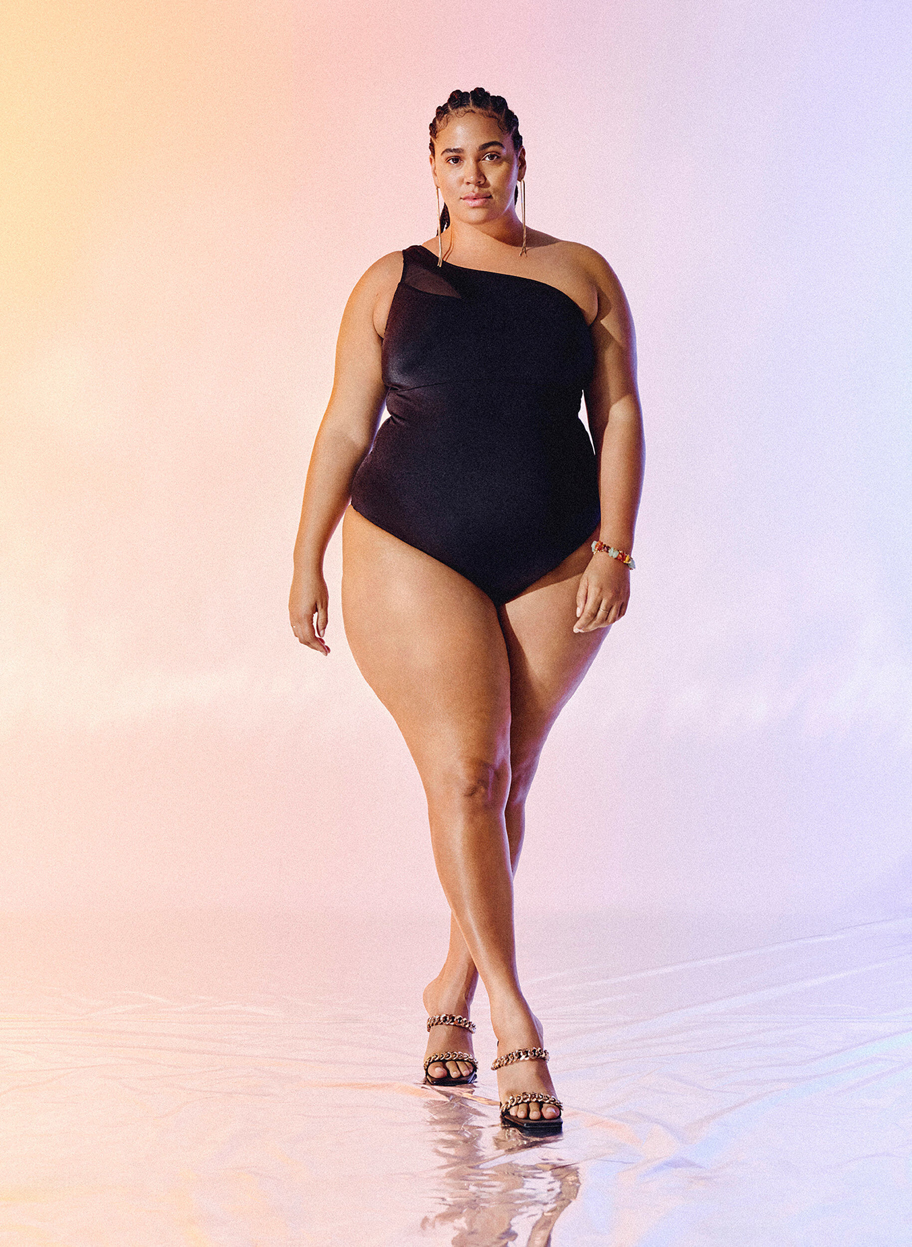 Zizzi Str&oacute;j kapielowy na jedno ramie z siateczkowymi detalami, Black, Image image number 0