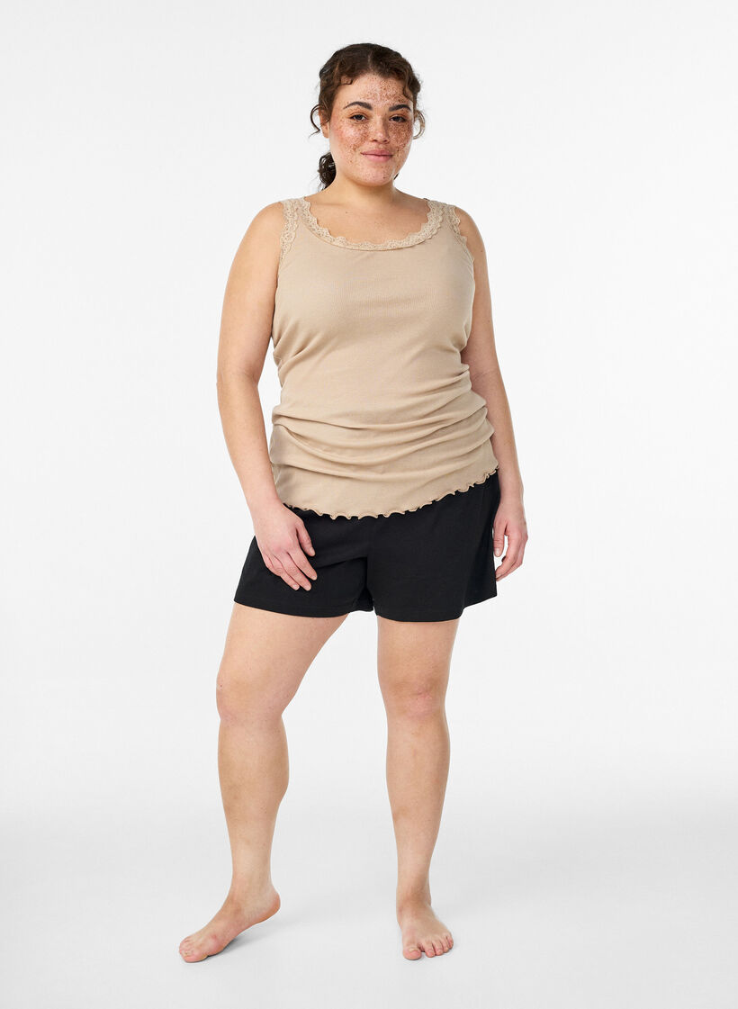 Top z koronkowym wykonczeniem, Beżowy, Model image number 1