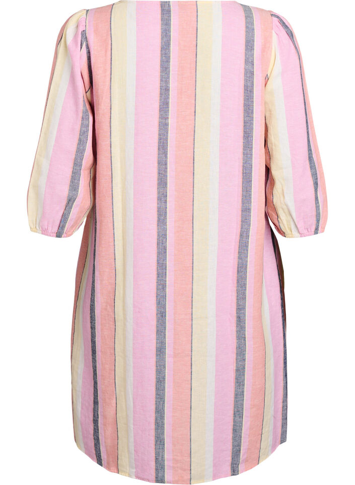 Kr&oacute;tka sukienka z lnu i wiskozy z rekawami 3/4, Ż&oacute;łty, Packshot image number 1