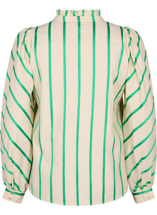Bawelniana bluzka koszulowa w paski z kolnierzykiem z falbanami, Beige Green Stripe, Packshot image number 1