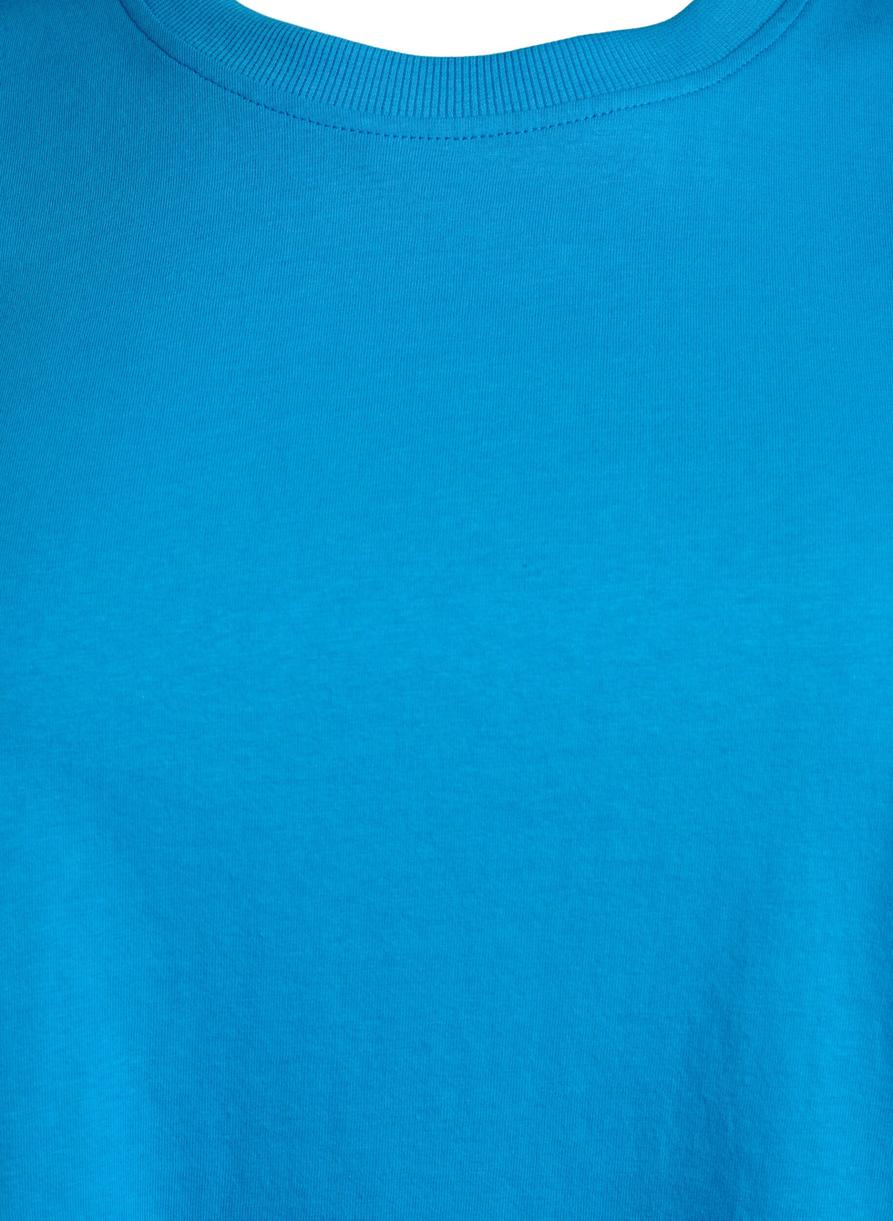 ZizziPodstawowa koszulka bawelniana z okraglym dekoltem, Niebieskie, Packshot image number 2