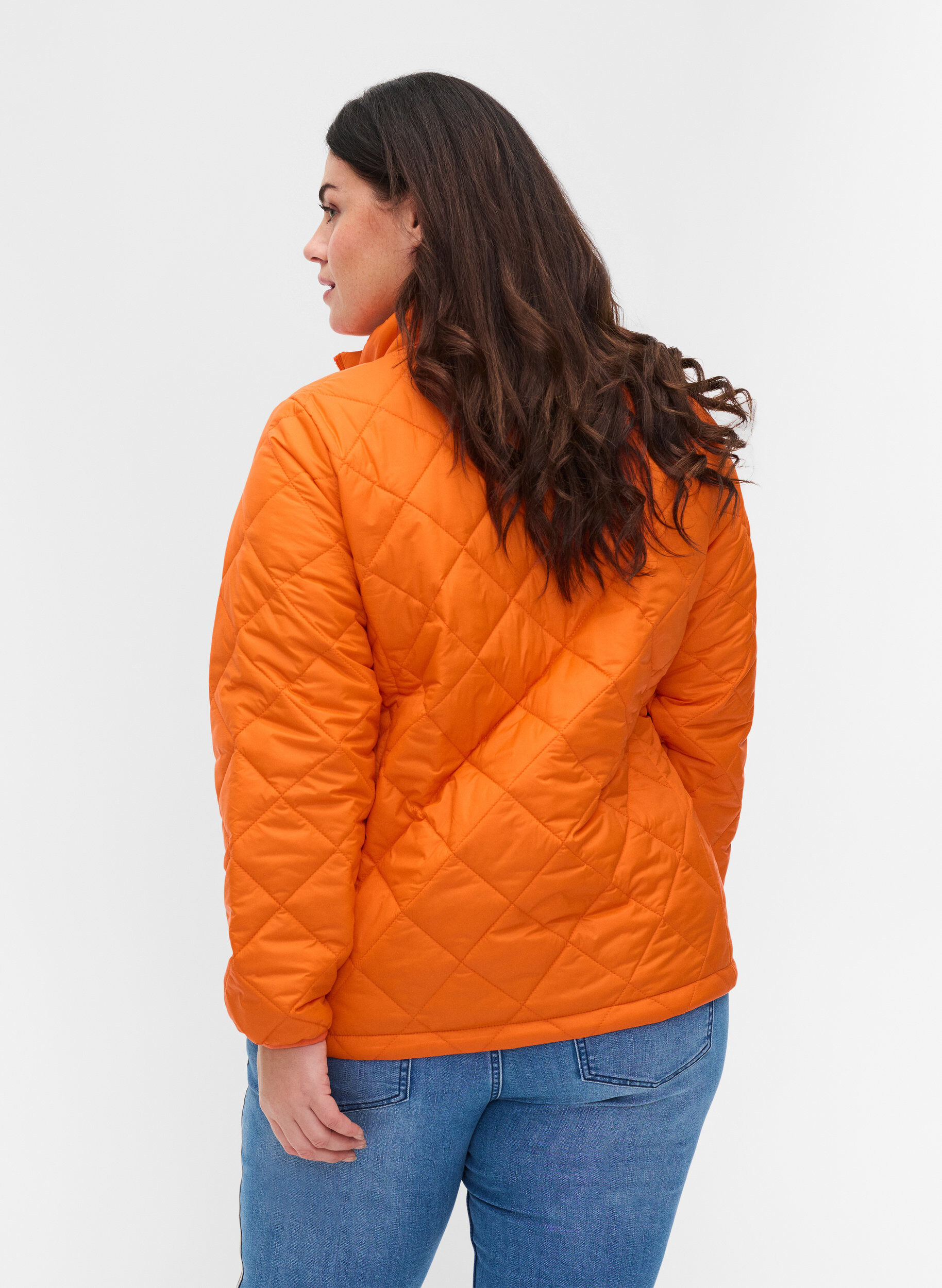 Zizzi Lightweight quilted jacket with zip and pockets, Mandarin Orange, Model image number 1