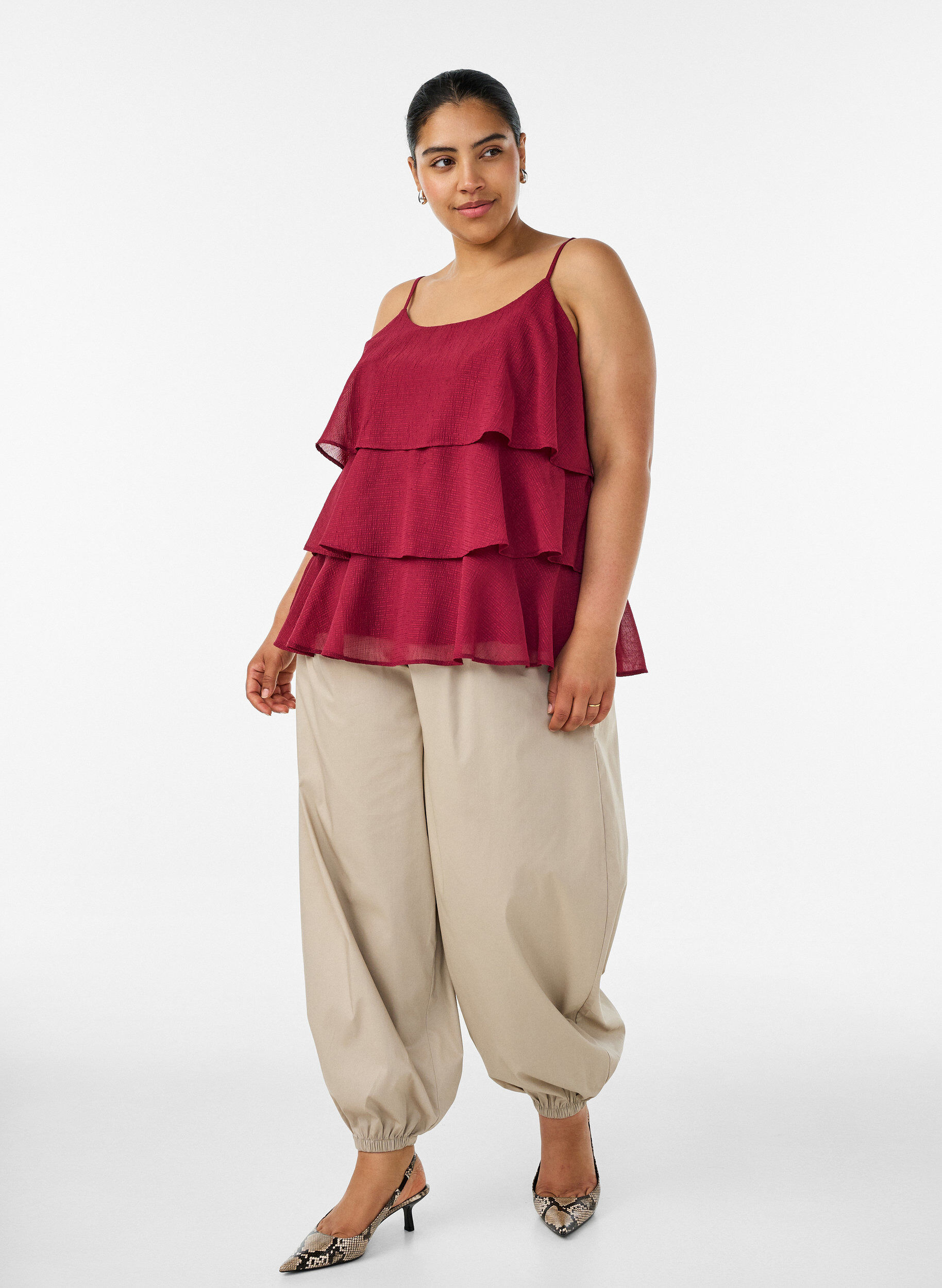 Spodnie balonowe z kieszeniami i elastycznym pasem w talii, , Model