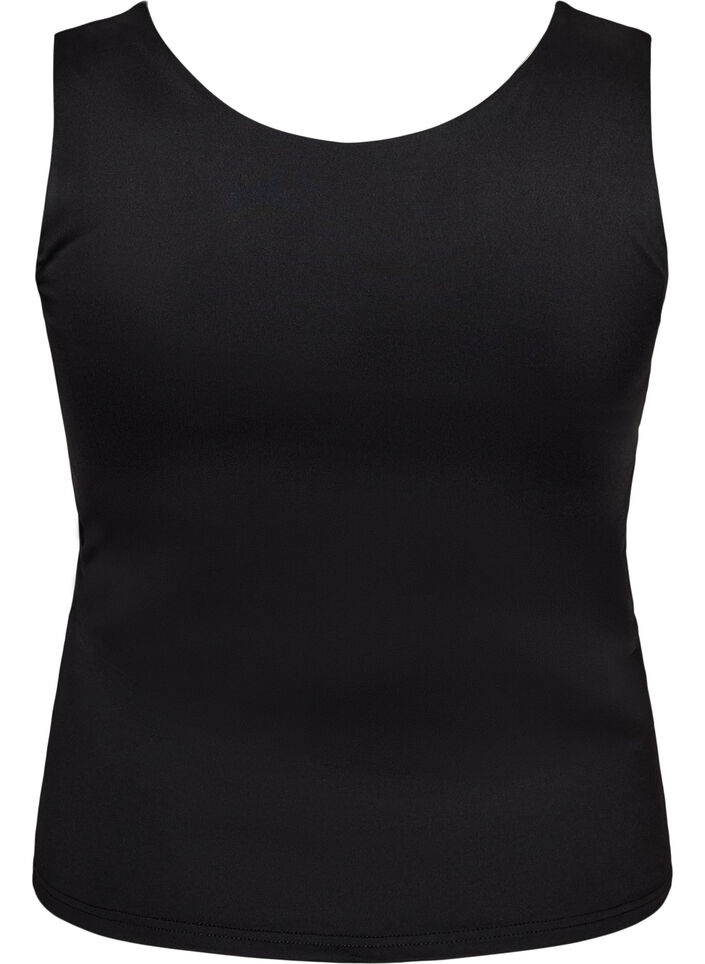 Dopasowany top basic z gladkiego materialu, Czarne, Packshot image number 1