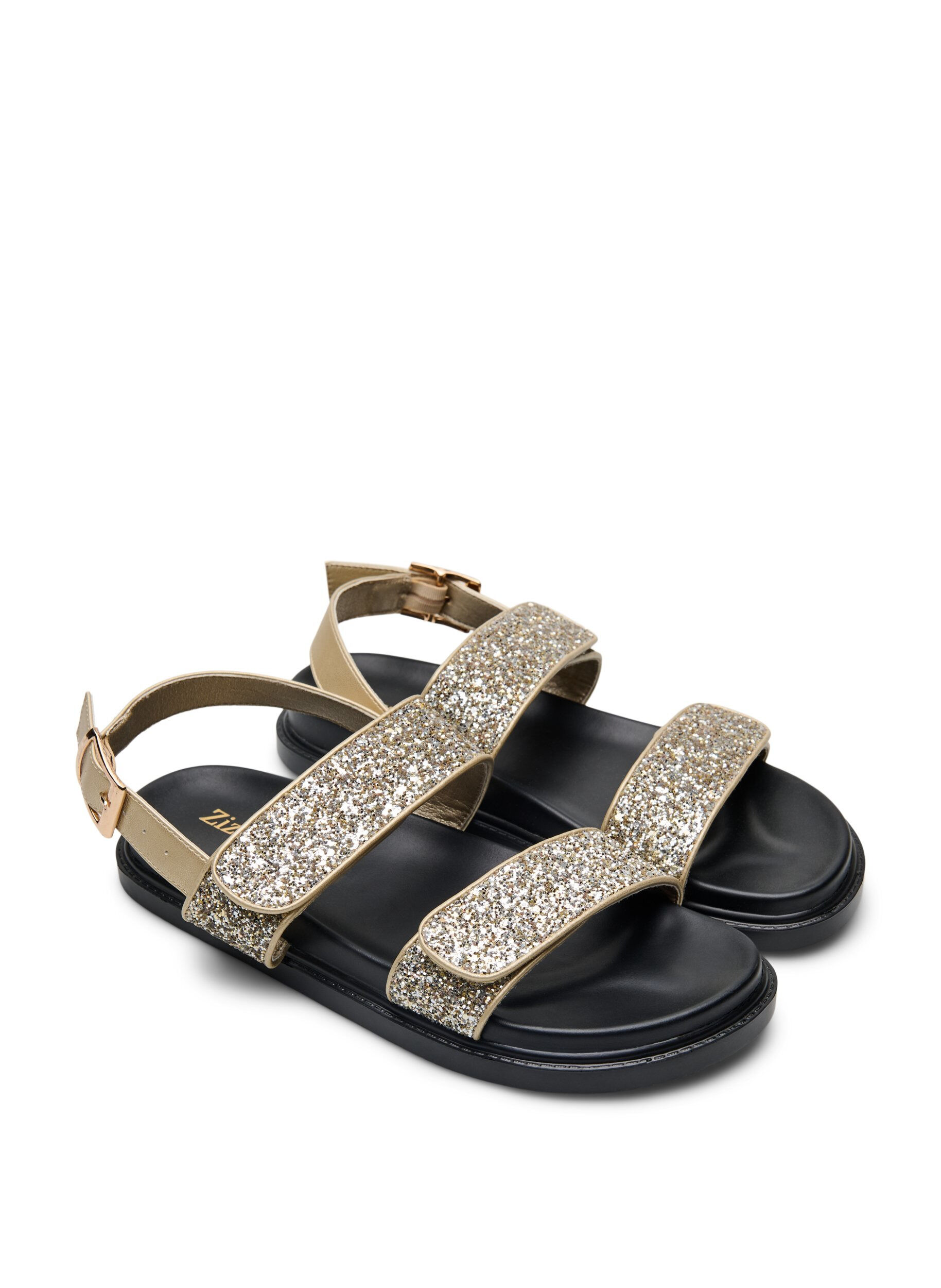 Zizzi Szerokie - Blyszczacy sandal z zapieciem na rzep, Złoty, Packshot image number 1