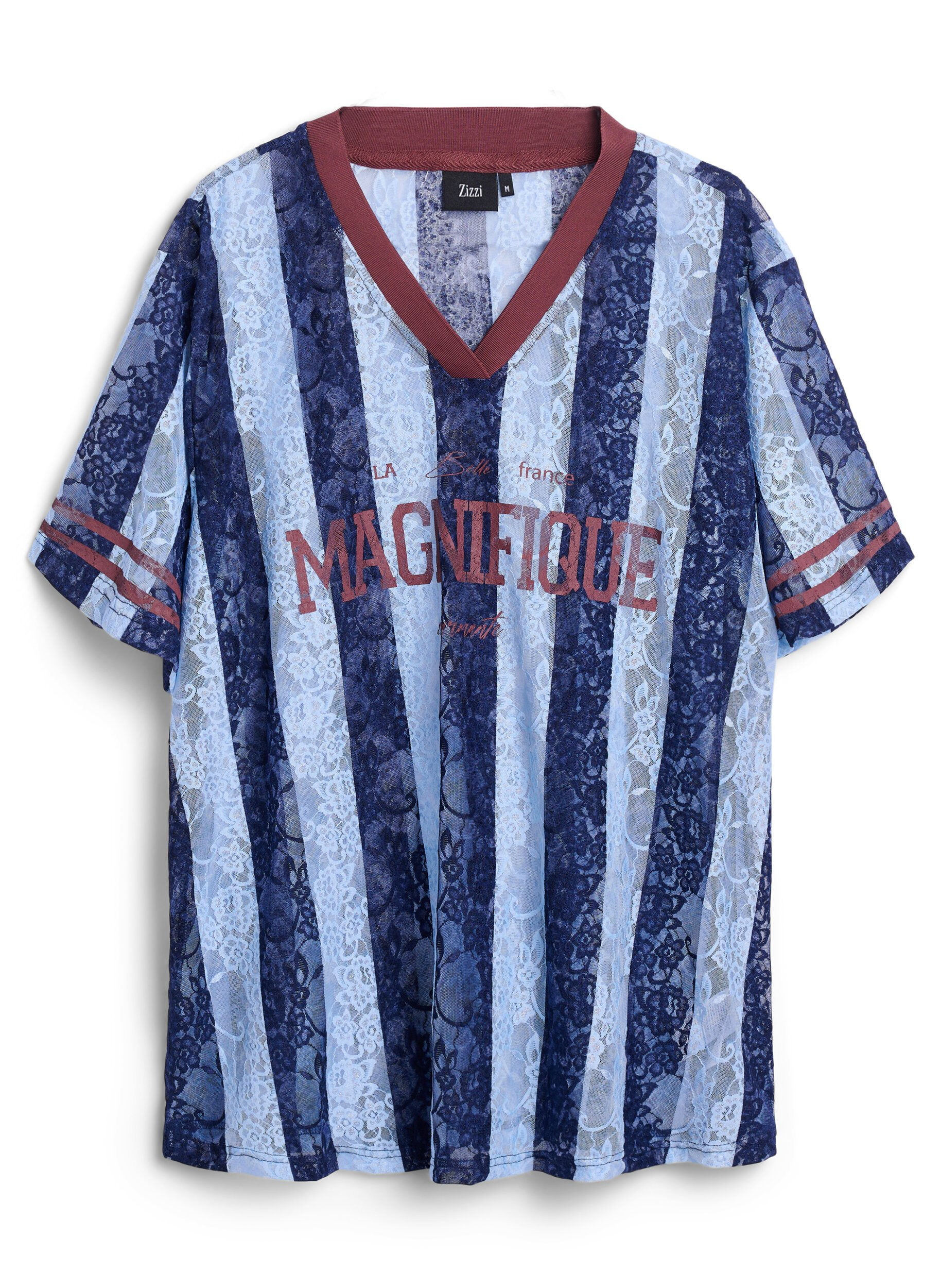 Bluzka z koronki w paski z efektownym nadrukiem