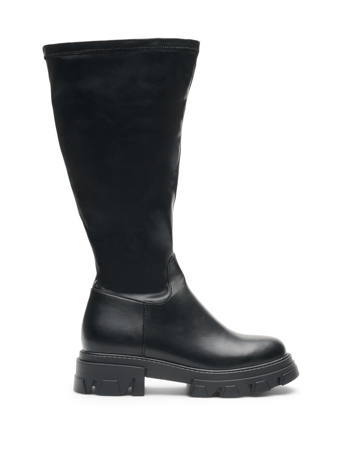 Dlugie buty ze sztucznej sk&oacute;ry ze sztywna podeszwa, Czarne, Packshot image number 0