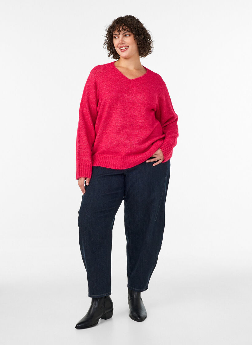 Sweter z dekoltem w serek, R&oacute;żowy, Model image number 1