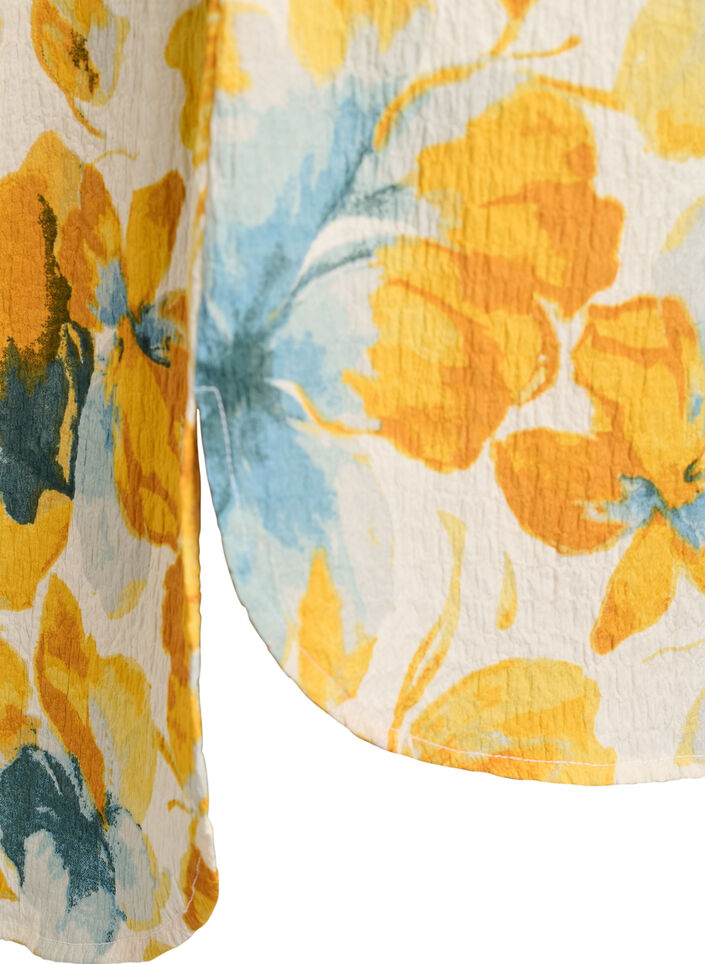 Kr&oacute;tka sukienka o marszczonej fakturze z kr&oacute;tkimi rekawami, Ż&oacute;łty, Packshot image number 3