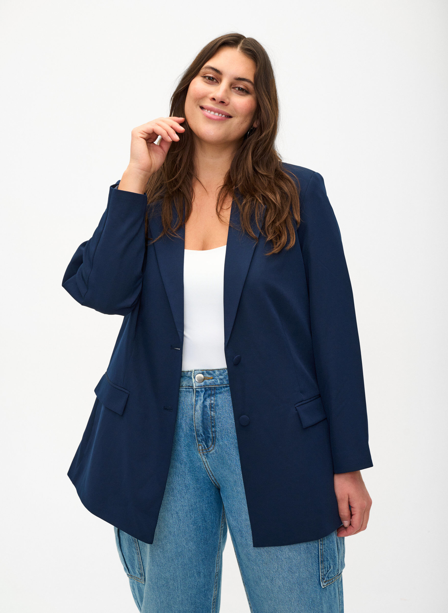 Zizzi Klasyczny blezer zapinany na guziki, Navy Blazer, Model image number 0
