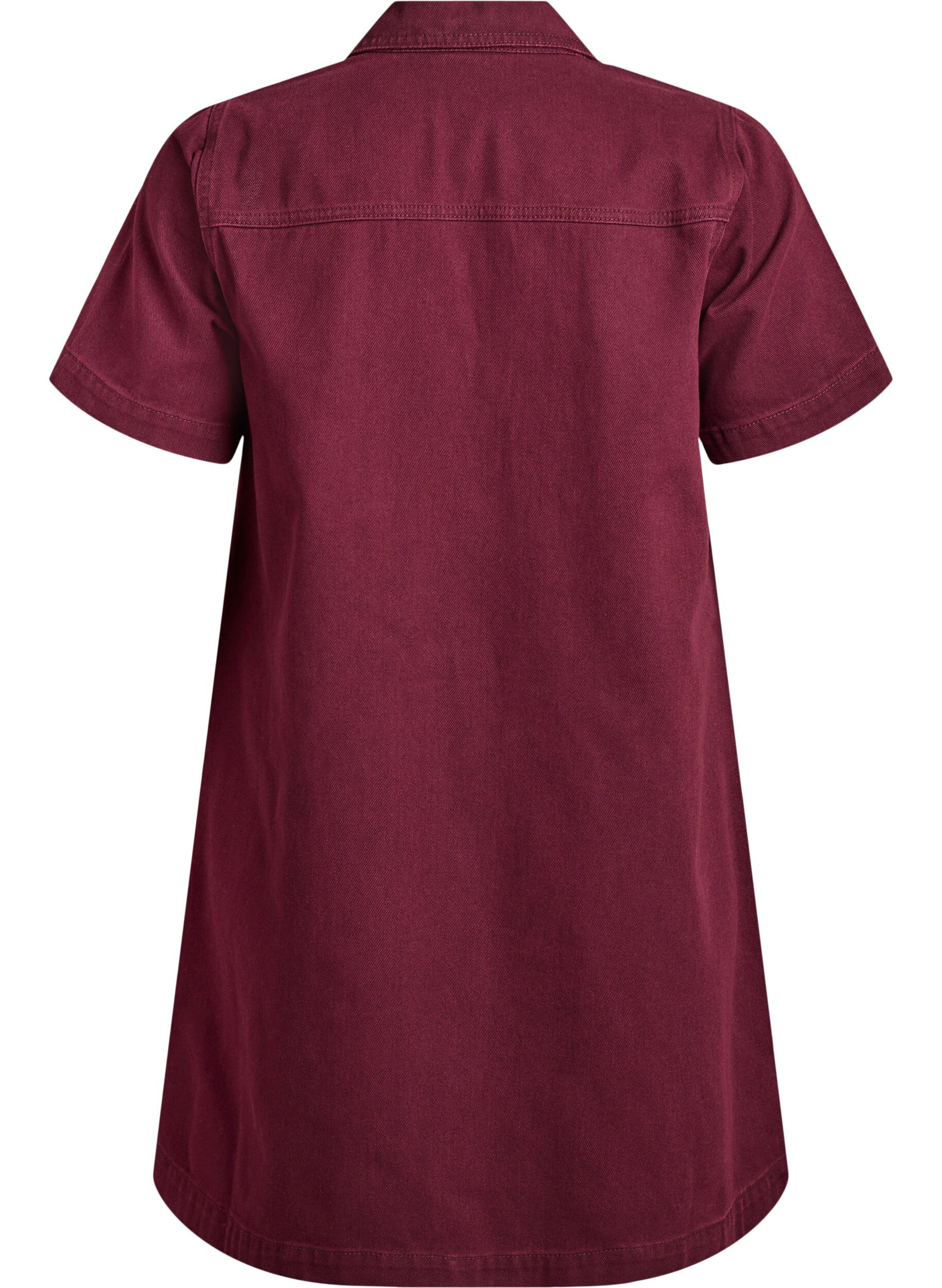 Zizzi Kr&oacute;tka dzinsowa sukienka z kolnierzykiem i dekoltem w ksztalcie litery V, Czerwony, Packshot image number 1