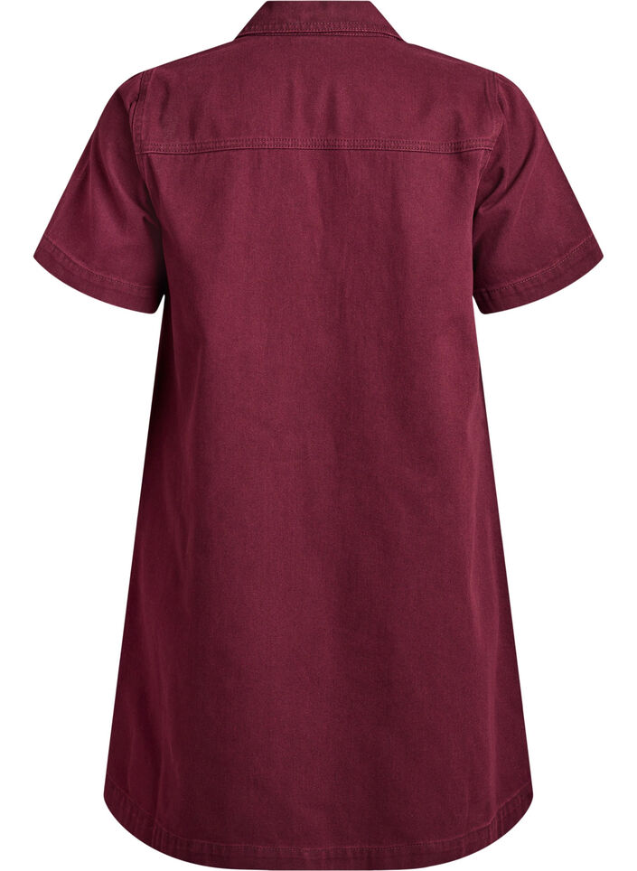 Krótka dzinsowa sukienka z kolnierzykiem i dekoltem w ksztalcie litery V, Czerwony, Packshot image number 1