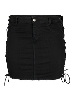 Krótka dzinsowa spódniczka ze sznurowaniem, Black, Packshot image number 0